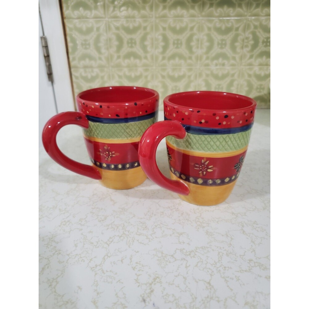 Rumba Red/Yellow Multicolored Coffee Mugs Hand Painted Art Corsia Tabletop Ga...